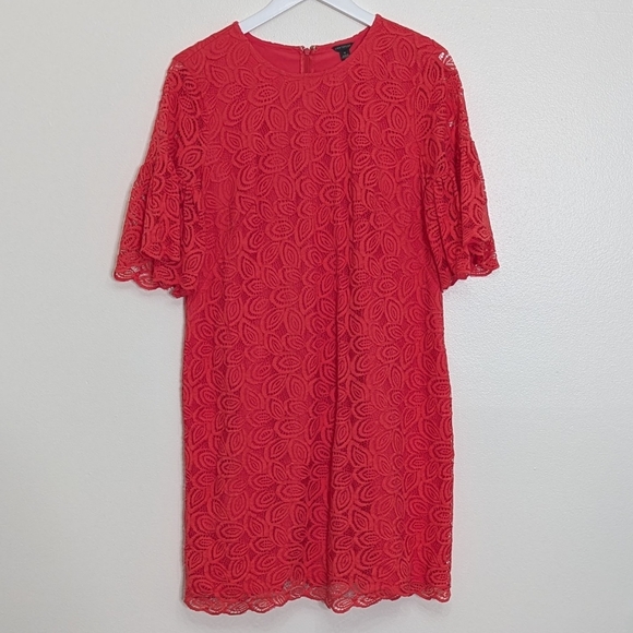 Ann Taylor Dress 10 Pink Shift Lace Overlay Short Sleeve Coral - Picture 2 of 7